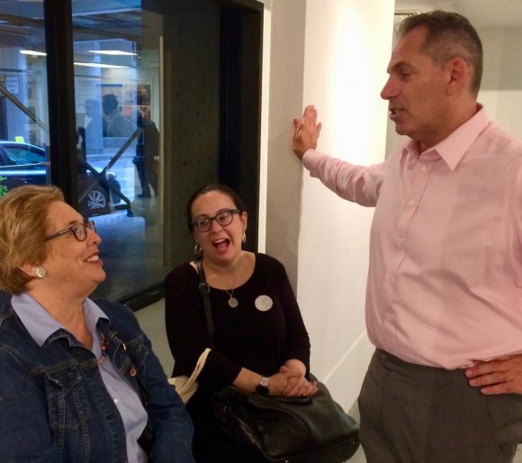 Reception for "Capture Your Freedom" at Gallery RIVAA Roosevelt Island Historical Society President Judith Berdy chats with Four Freedoms Conservancy CEO Howard Axel.